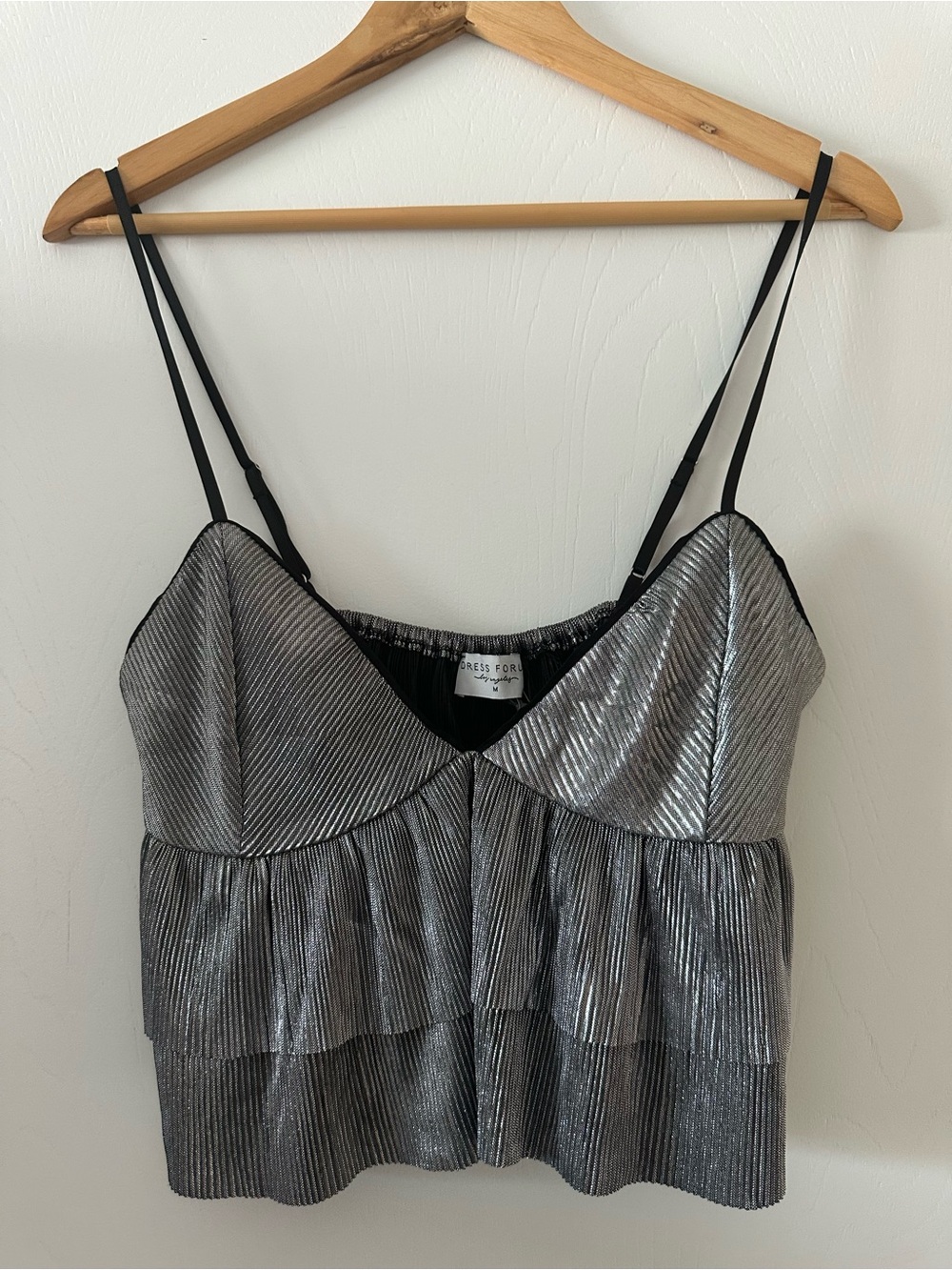 Dress Forum Metallic Silver Ruffle Camisole